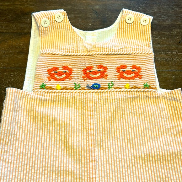 Remember Nguyen Smocked Crabs Orange Seersucker One-Piece Jon Jon - Picture 2 of 4